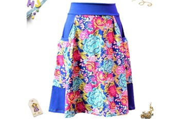 Vintage Blooms Gretel Skirt with royal blue